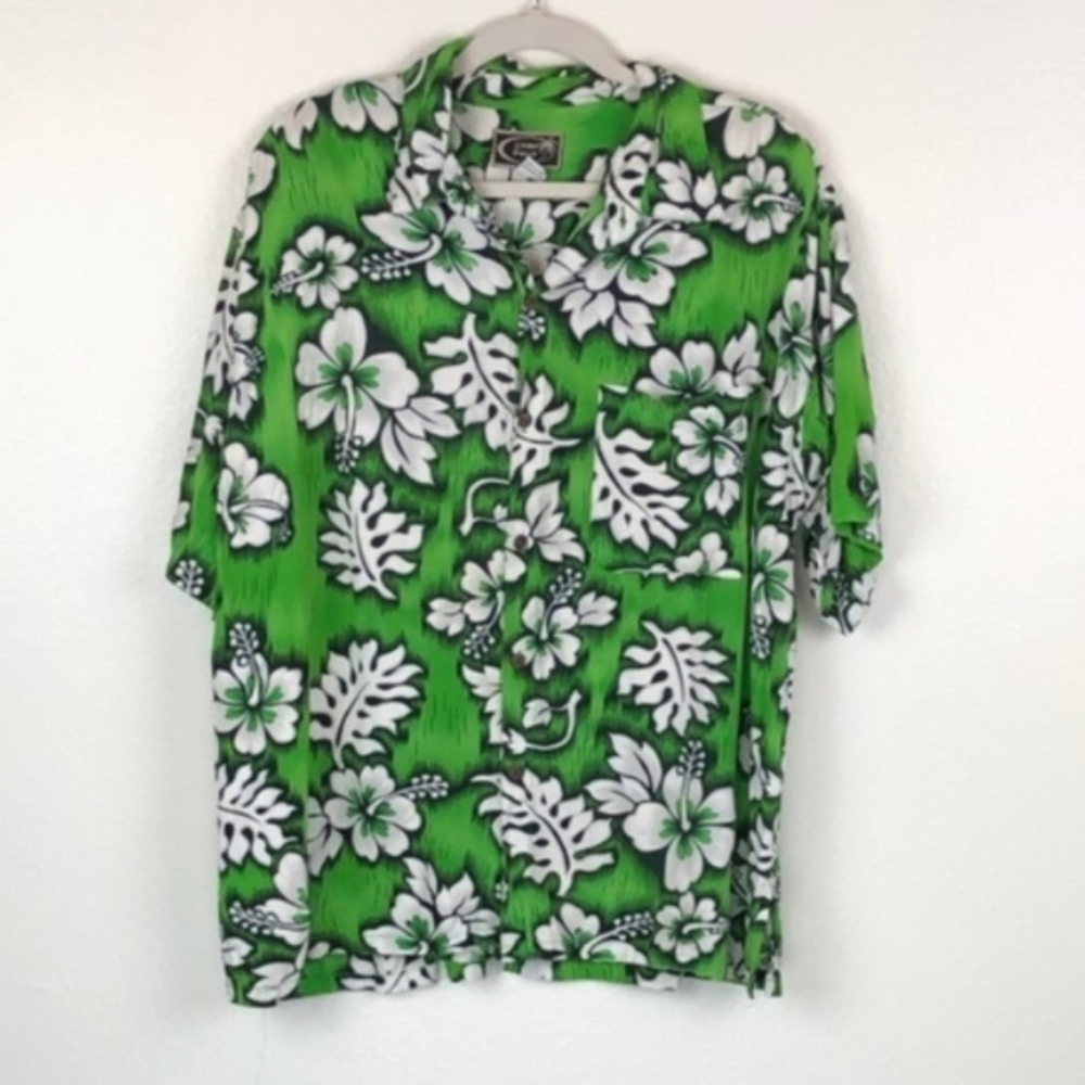 Tiki Palm Vintage Hawaiian Print aloha Shirt SZ XL
